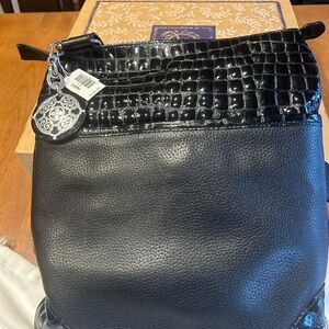 Brighton Black Leather cross body Purse with embossed patent leather.